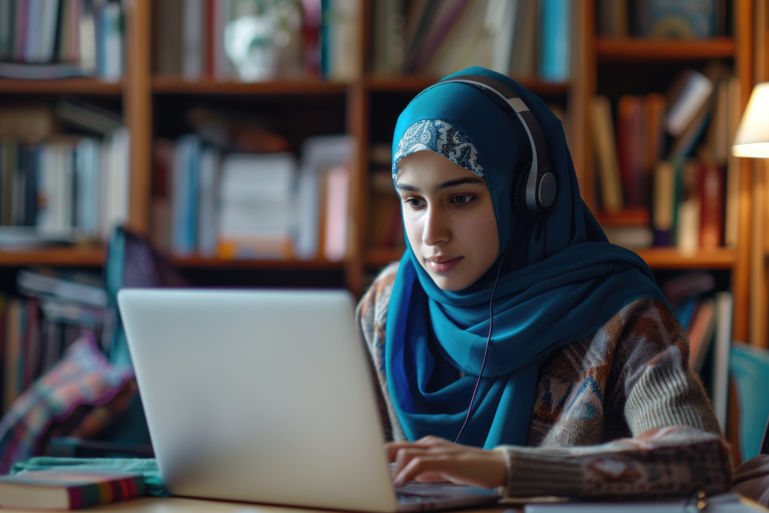 muslim women study online happy girl headscarf scaled | learn quran online